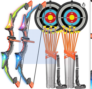 Bigdream Detachable Kids Bow and Arrow Toy 2 Sets, LED Light Up Archery Toys with Suction Cups Arrows, Outdoor Indoor Shooting Games Toys for Boys Grils Birthday Gifts